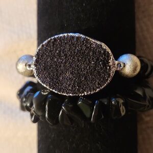 Chic Black and Silver Druzy Bracelet Duo